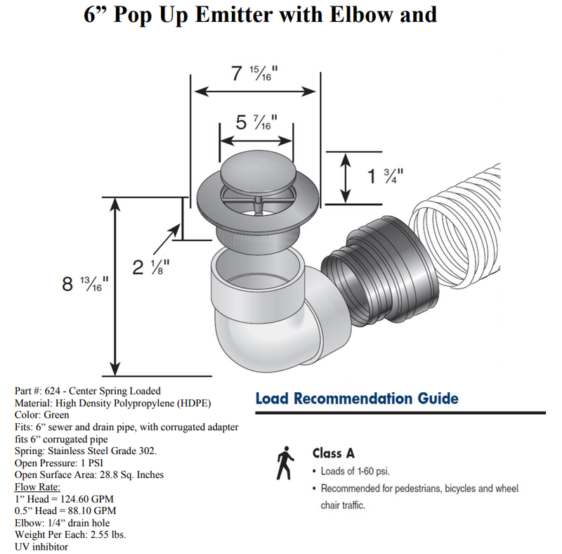 NDS 624 - 6" Pop-Up Drainage With Elbow and Adapter