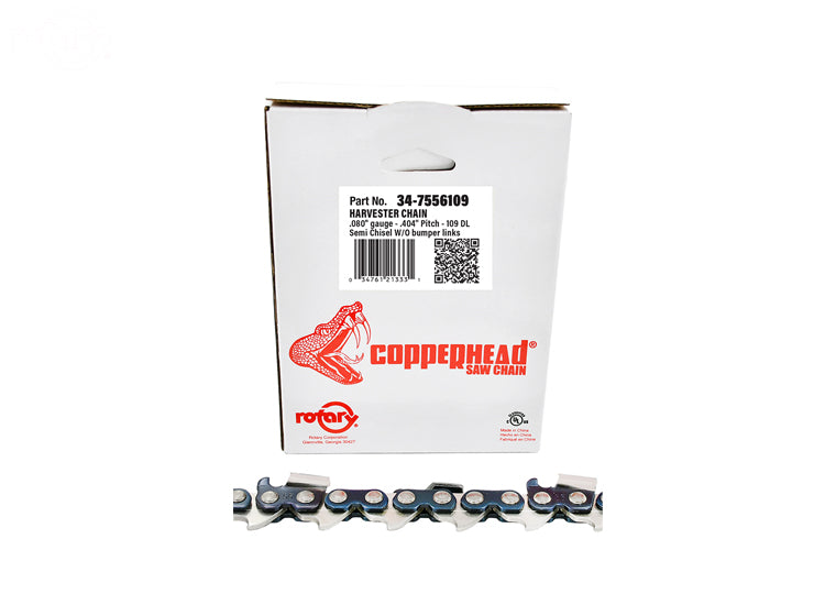 Copperhead 7556109 Harvester Saw Chain  .404" pitch, .080" gauge, semi chisel without bumper link, 109 drive links