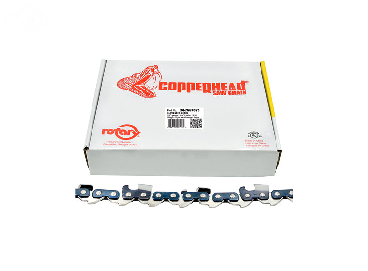 Copperhead 7667075 Harvester Saw Chain 3/4" pitch, .122" gauge, Chipper style without bumper link, 75 drive links