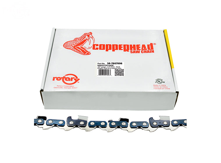 Copperhead 7667096 Harvester Saw Chain 3/4" pitch, .122" gauge, Chipper style without bumper link, 96 drive links