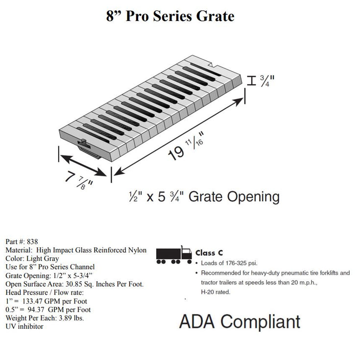 NDS 838 - 8" Pro Series Load Star Heavy Traffic Channel Grate