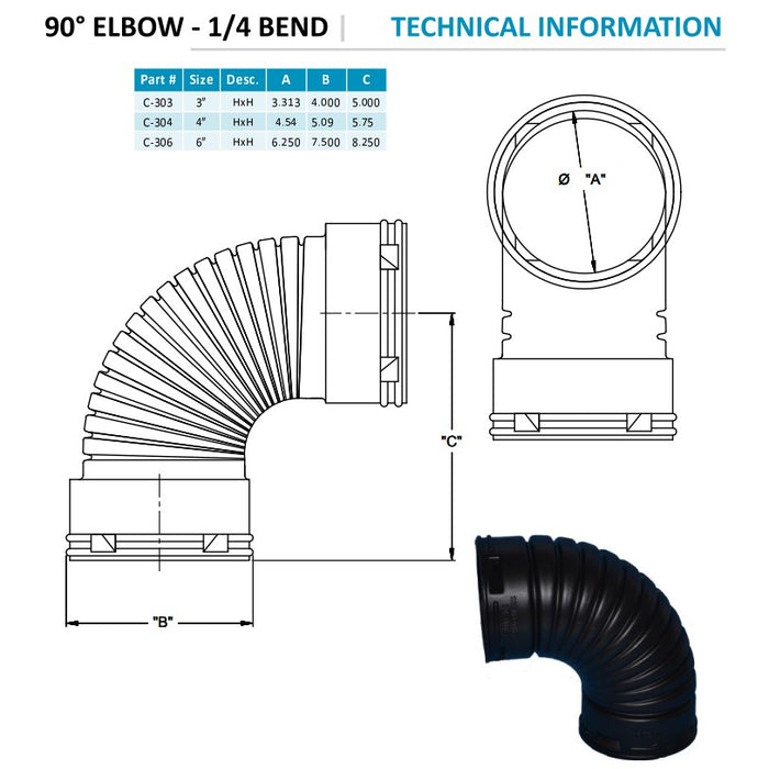 Normandy C304 Corrugated 4" Elbow 90 Degree