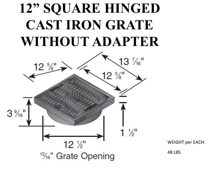 NDS D12H-WO - Duracast In-Line 12" Square Grate