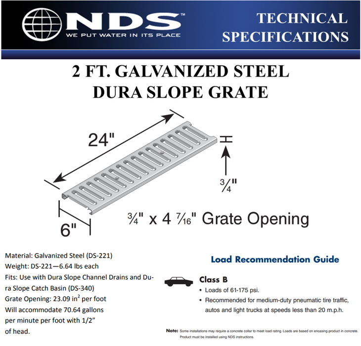 NDS DS-221 Dura Slope Galvanized Channel Grate