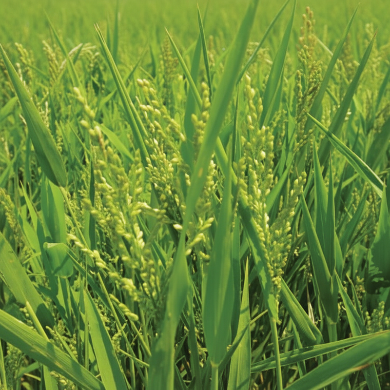 close up image of brown top millet seeding out and foilage shown