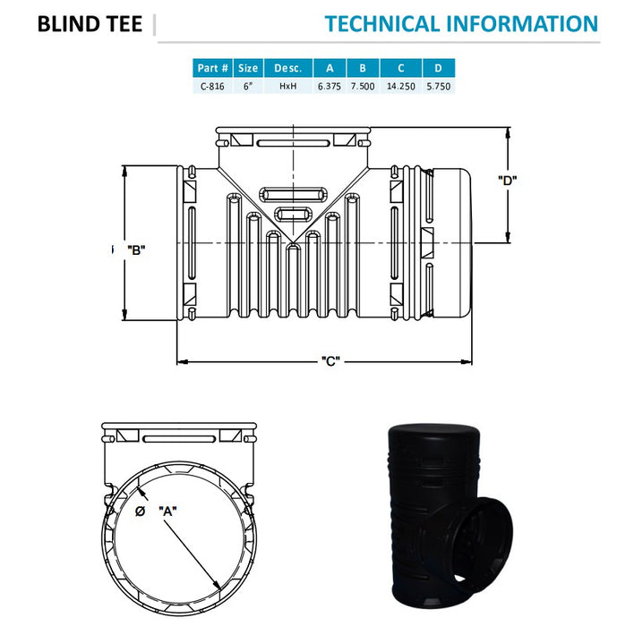 Normandy C816 Corrugated 6" Blind Tee