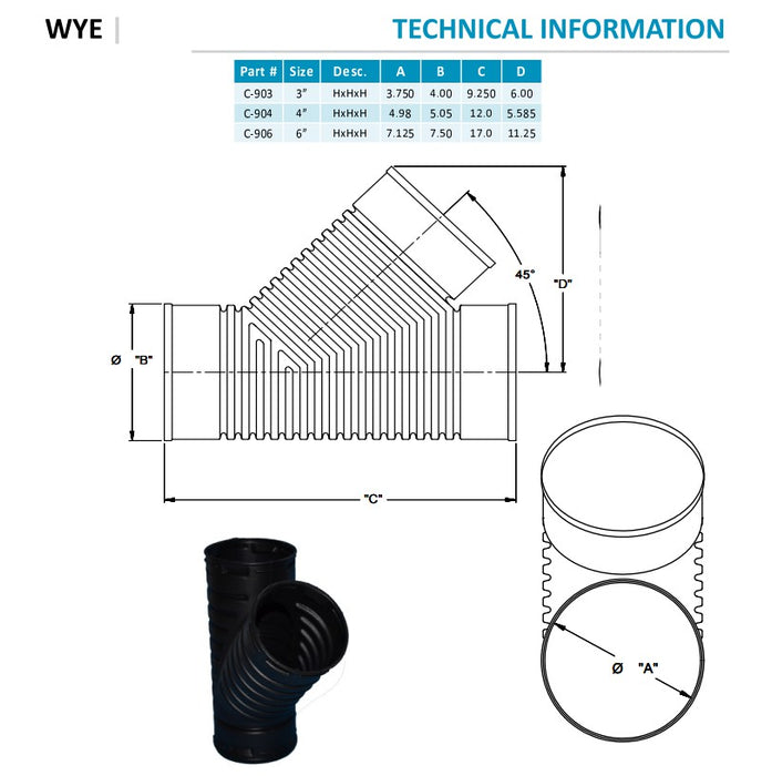 Normandy C904 Corrugated 4" WYE