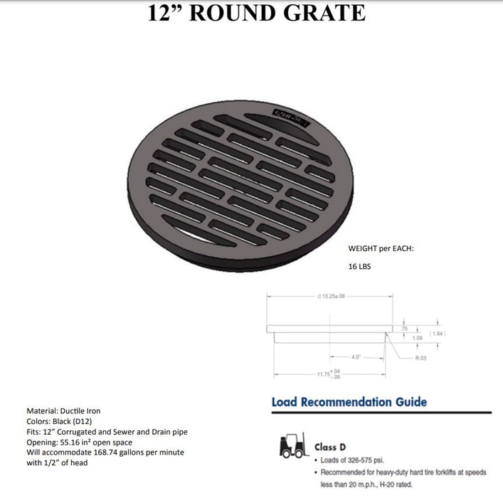 NDS D12 - Duracast In-Line 12" Round Grate