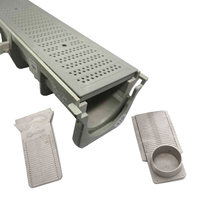 NDS 6" Wide Dura Slope Kits with DS-670 Light Gray HDPE Pedestrian Grates