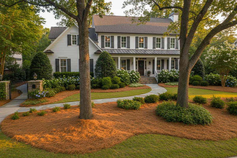 Finished landscape with pine straw mulch