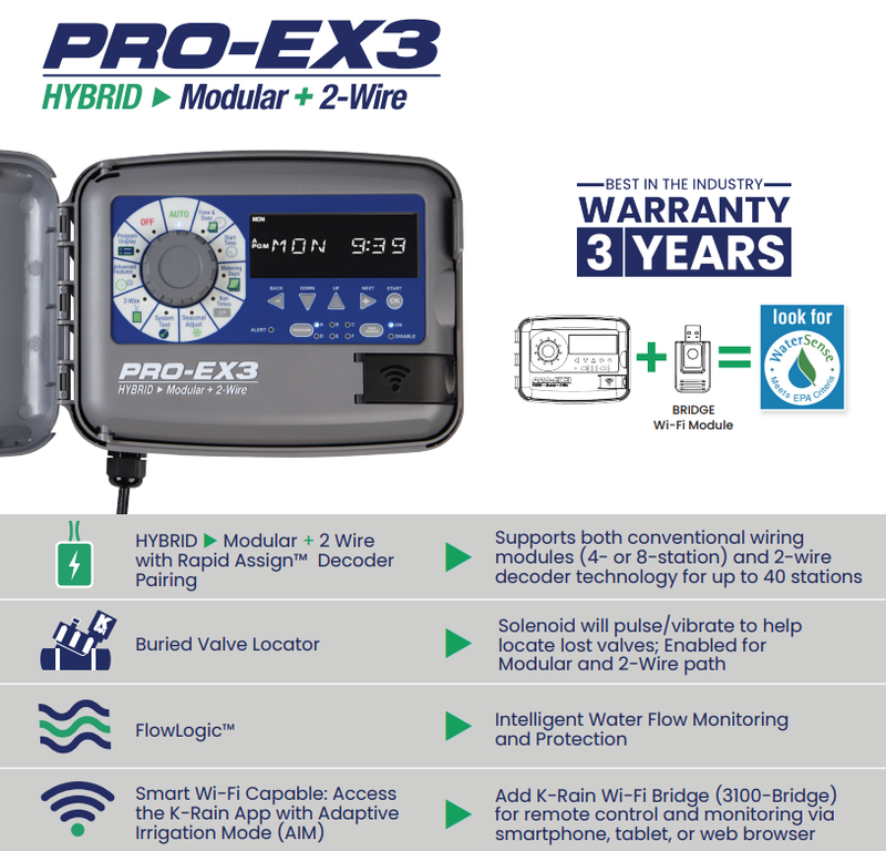 KRain 3302 Pro-EX3 4-Station Modular Irrigation Controller (WIFI Enabled)