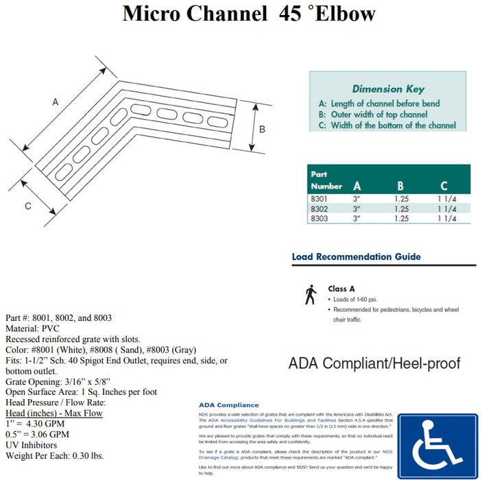 NDS 8302 - Micro Channel 45 Degree Elbow, Sand