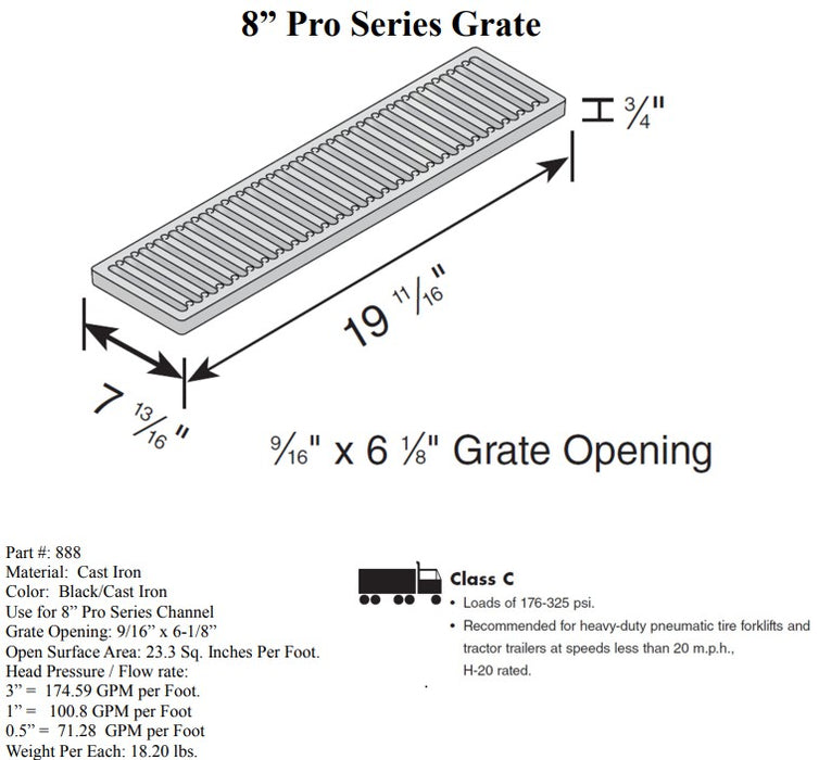 NDS 888 - 8" Pro Series Cast Iron Channel Grate