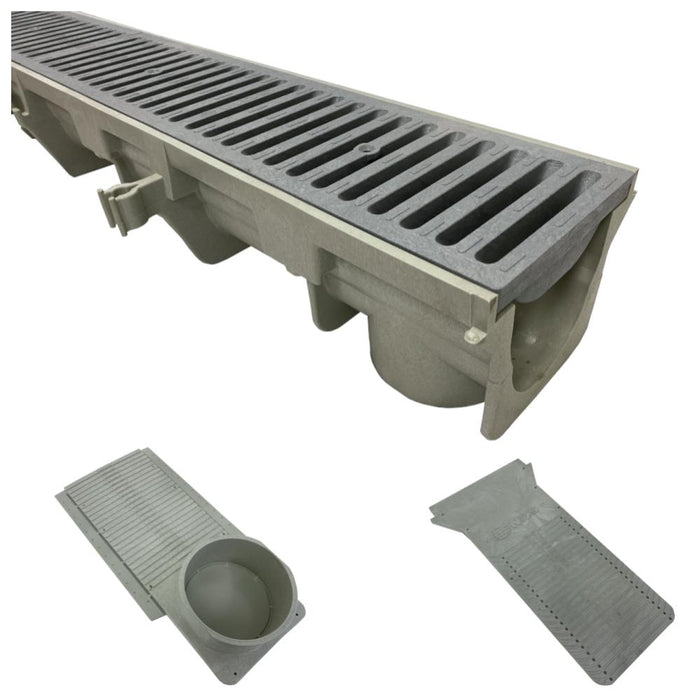 NDS 6" Wide Dura Slope Kits with DS-670 Light Gray HDPE Pedestrian Grates