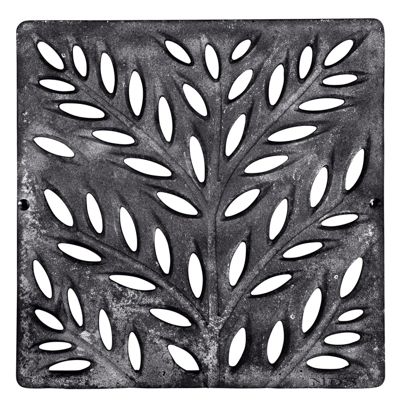 NDS 1218CI - 12" Botanical Cast Iron Grate for 12" Catch Basins & Adapter