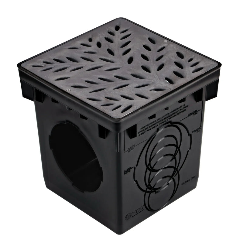 NDS 1218CI - 12" Botanical Cast Iron Grate for 12" Catch Basins & Adapter