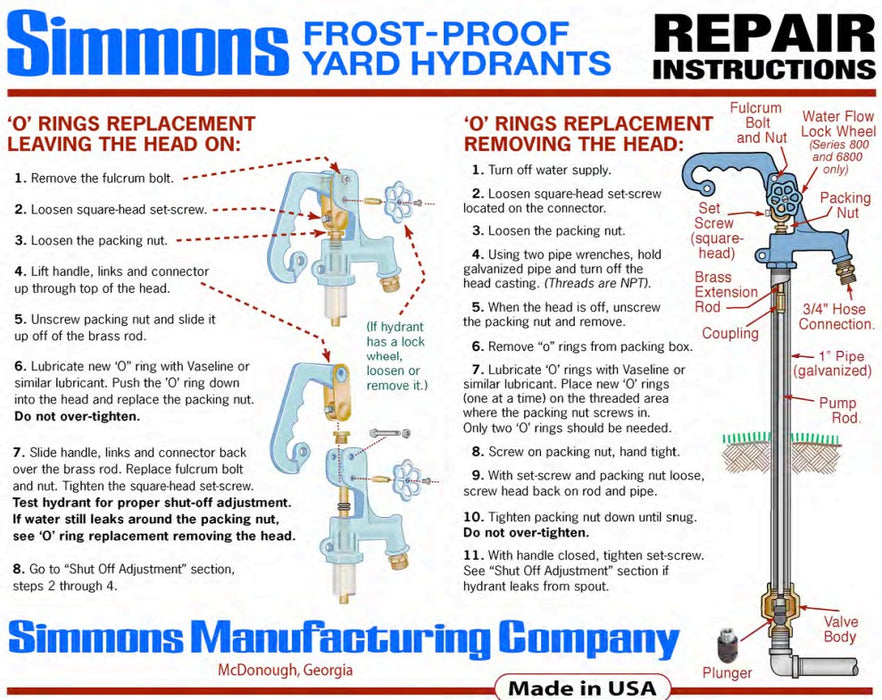 Simmons 850SB Yard Hydrant Repair Kit for 800LF, 800SB, 4800LF, 5800LF and 6800LF Series Hydrants