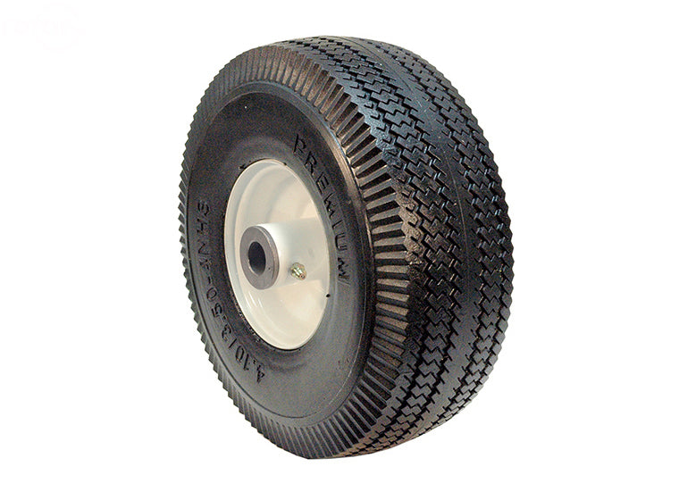 Rotary 15087 Flat Free Wheel & Tire Assembly 4.10/3.50-4 (10") For Toro Time Cutter Z # 105-3471 Sawtooth Tread, 4-1/4" Hub with 3/4" bore