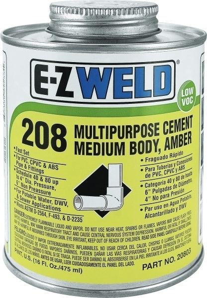 E-Z Weld EZ20803 Multipurpose Cement Amber 16 oz