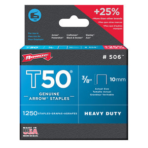 Arrow Staples 3/8 in T50 Tack Point 1250/pk, #50624