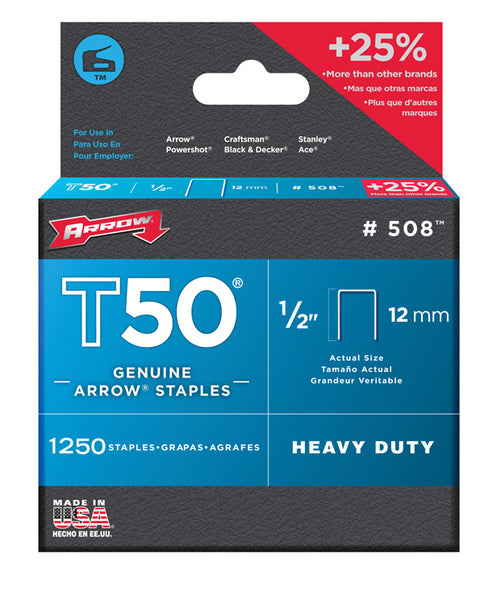 Arrow Staples 1/2 in T50 Tack Point 1250/pk, #50824