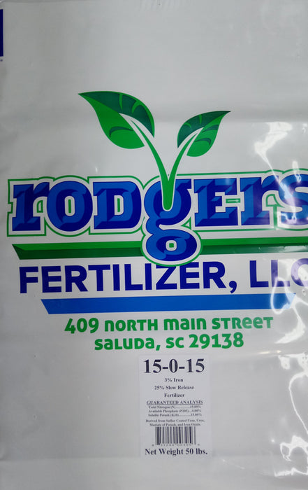 Rodgers 15-0-15 Fertilizer W/2% fe 50lb