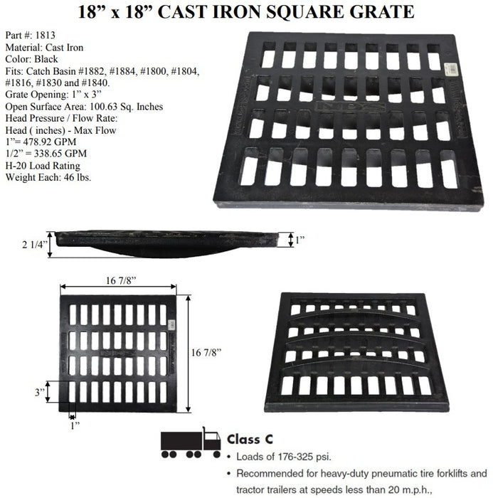 NDS 1813 - 18" Catch Basin Grate, Cast Iron, Black